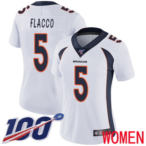Women Denver Broncos 5 Joe Flacco White Vapor Untouchable Limited Player 100th Season Football NFL Jersey